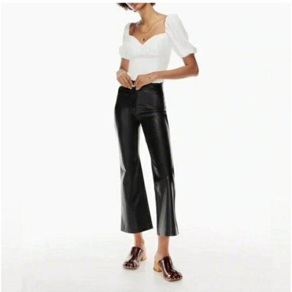 Aritzia Pants - Aritzia Wilfred Adele Vegan Faux Leather Ankle Flare Pant Black Sz 4